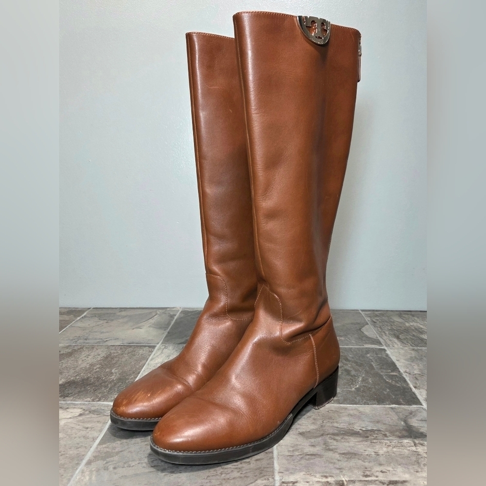 TORY BURCH SIDNEY LEATHER RIDING BOOTS. - Picture 4 of 12